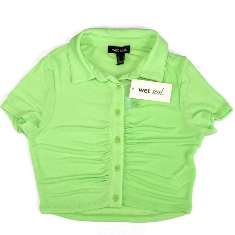 2/$15 Wet Seal Y2K Ruched Button Front Crop